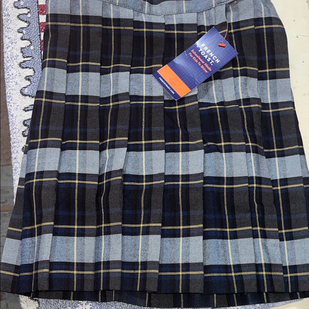 French Toast Plaid A-Line Skirt - Blue, Black, and Yellow